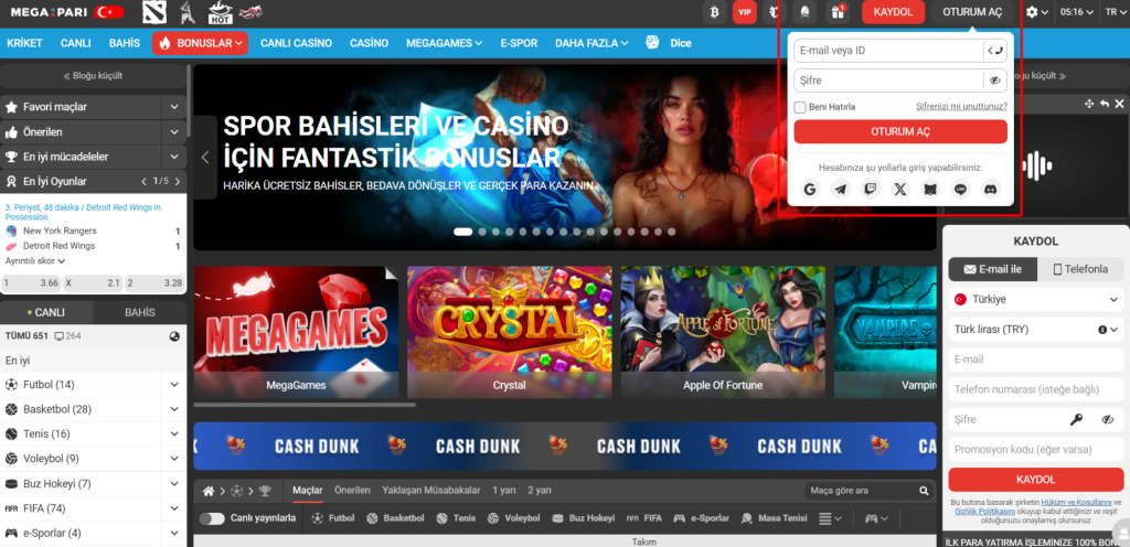 Megapari Web Sitesi Üzerinden Kayıt